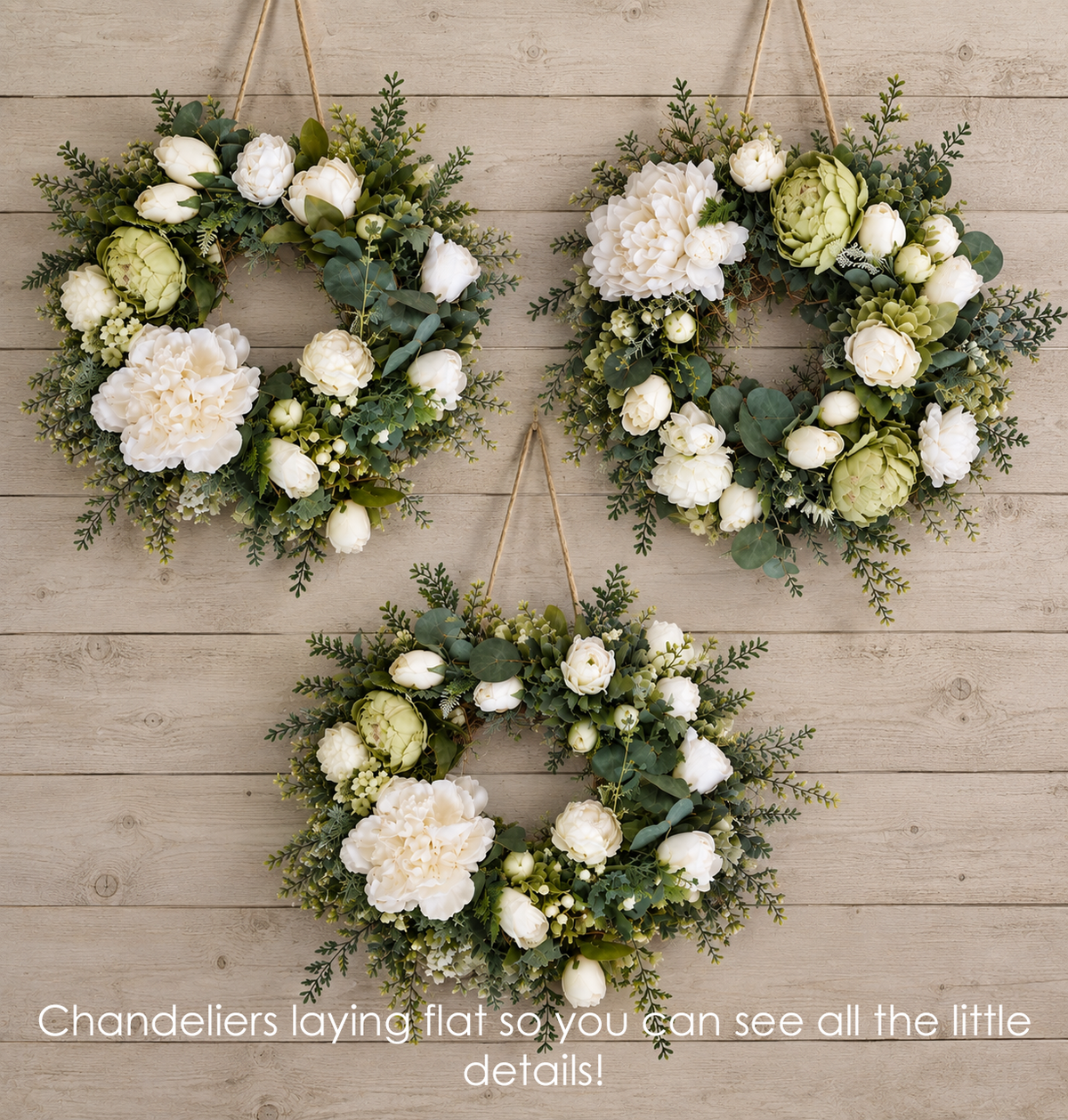 Green & White Floral Chandelier Wreath Decor