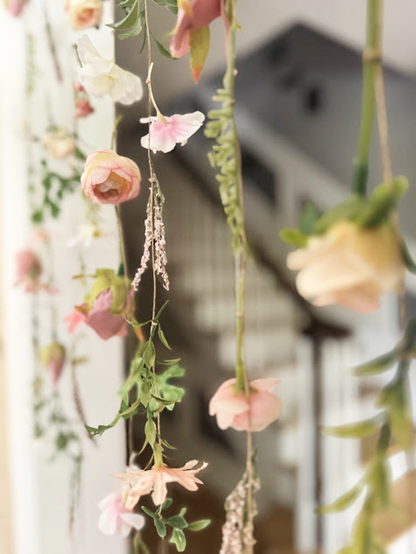 Peach & Pink Pastel Wildflower Hanging Garland