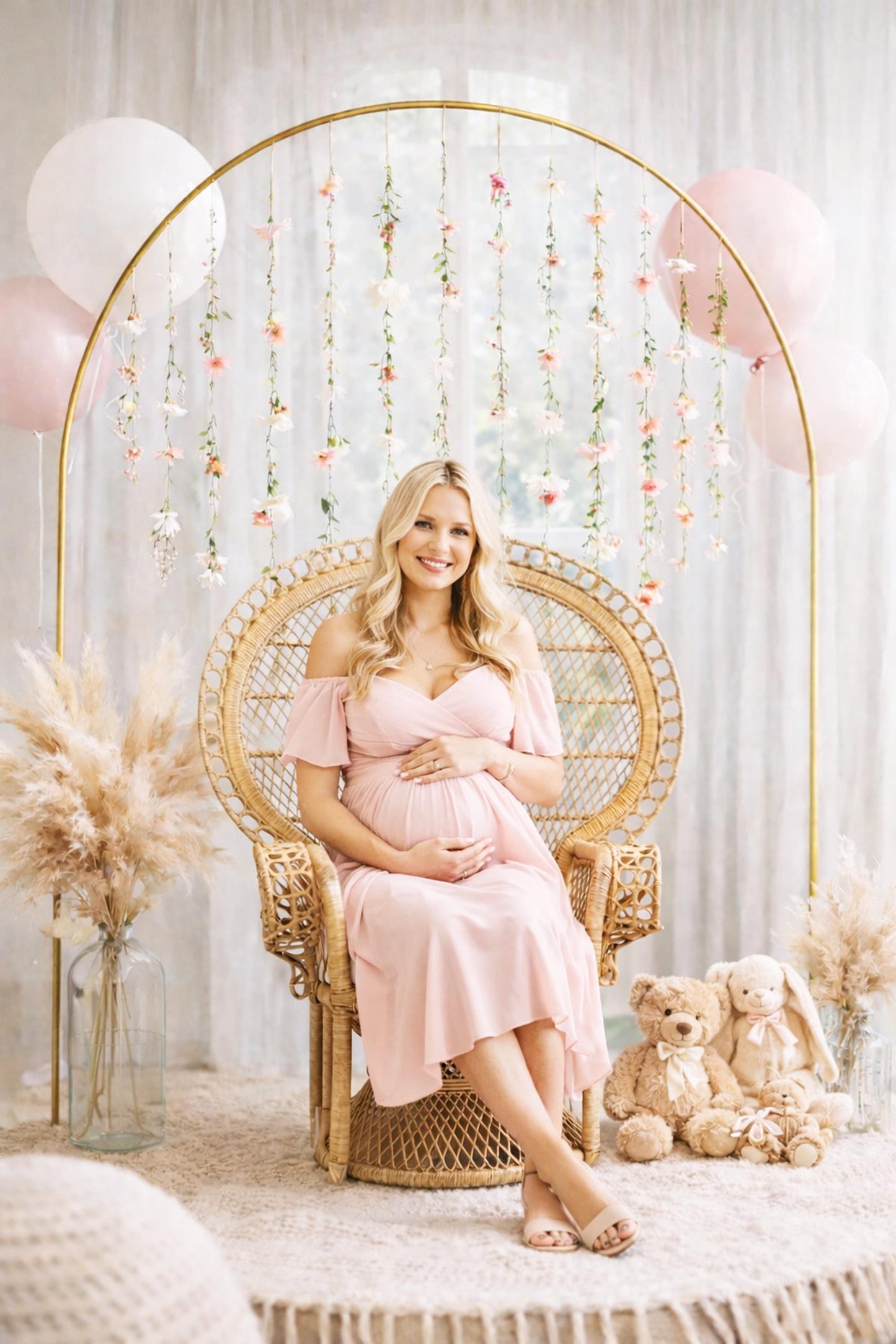 Peach & Pink Pastel Wildflower Hanging Garland