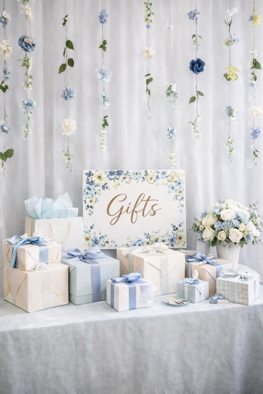 Blue & White Floating Flower Garland