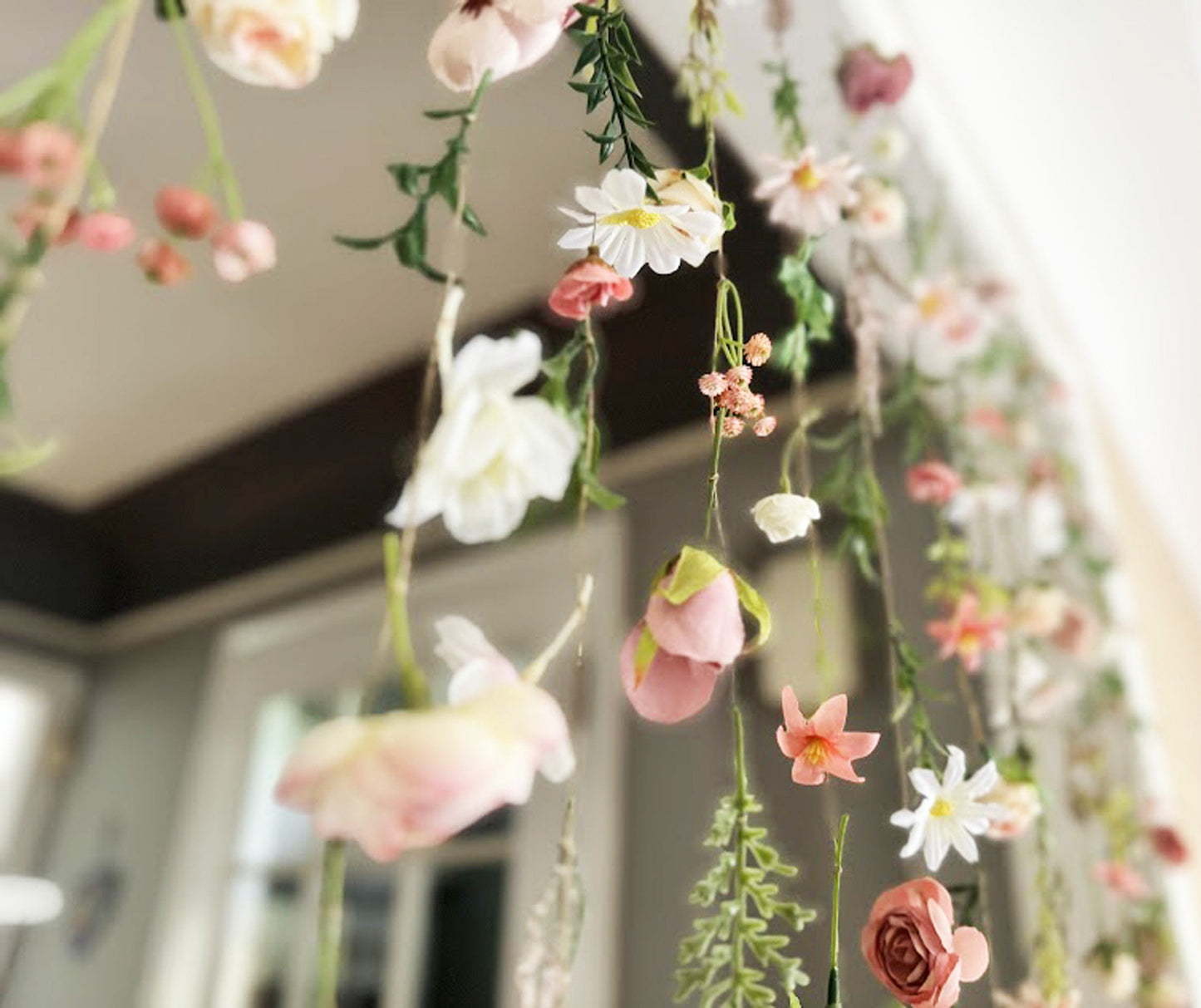 Peach & Pink Pastel Wildflower Hanging Garland
