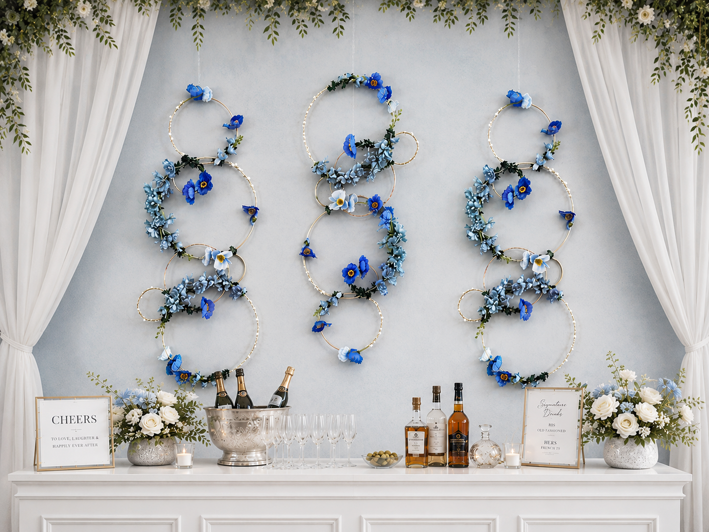 Blue Floral Hoop Ceiling Installation
