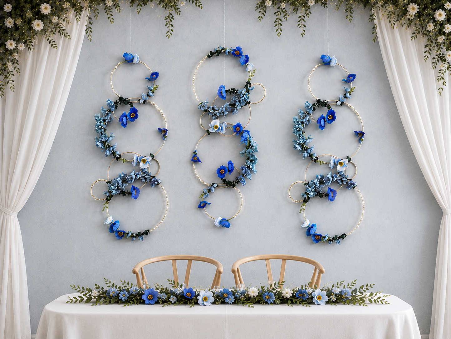 Blue Floral Hoop Ceiling Installation