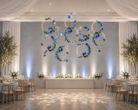 Blue Floral Hoop Ceiling Installation