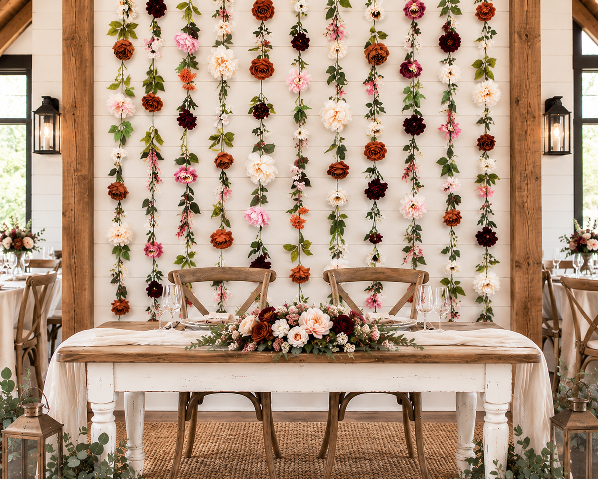 Cream, Burgundy and Terracotta Floral Garlands