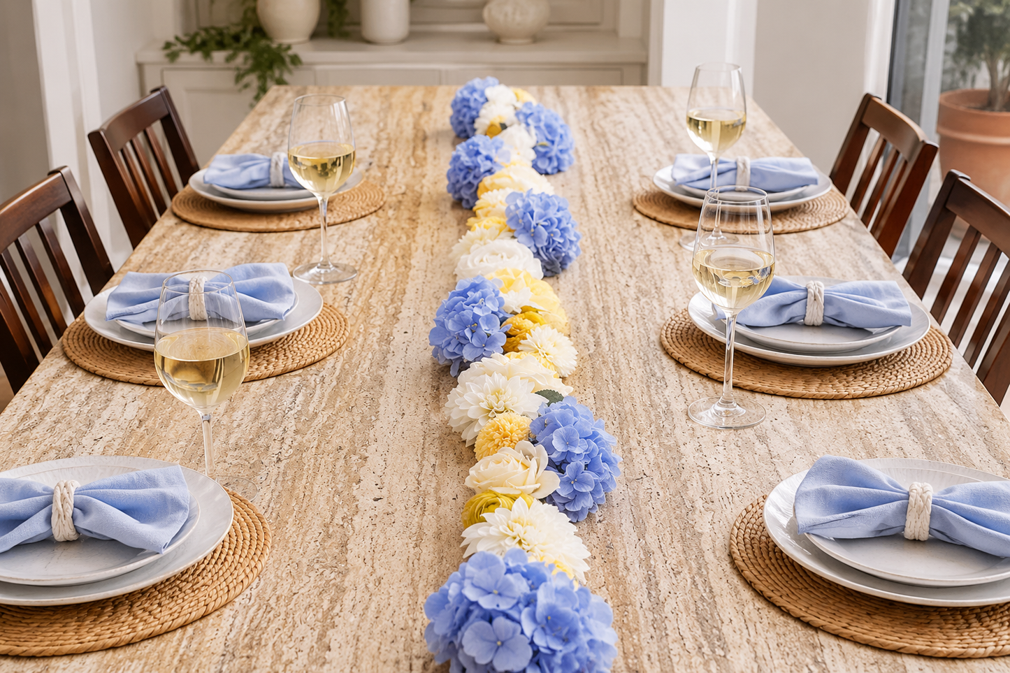 Blue Hydrangea Table Centerpiece