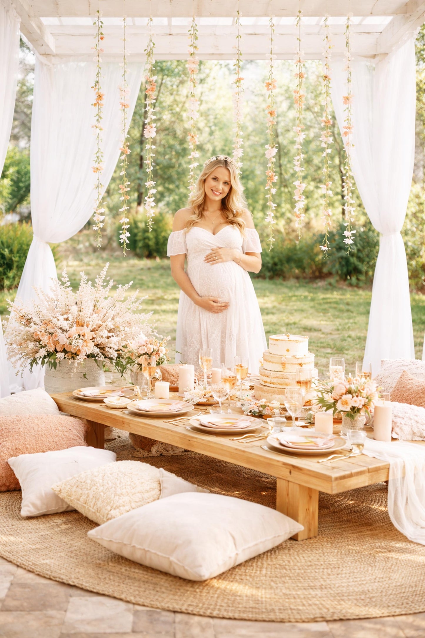 Peach & Pink Pastel Wildflower Hanging Garland